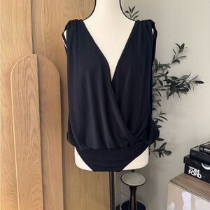Free People Black Sleeveless Drape Bodysuit - L